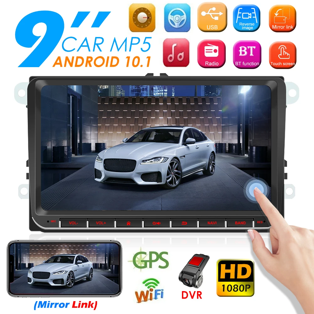Android 10.1 Car Radio Multimedia Video Player 9 inch FM WIFI Bluetooth GPS navigation Auto Stereo GPS In Dash Head Unit for VW