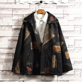 

Men Coat Loose Jacket Autumn 2019 Black Trench Coat Men Mens Winter Jackets and Coats New Windbreaker Streetwear CC50dy004