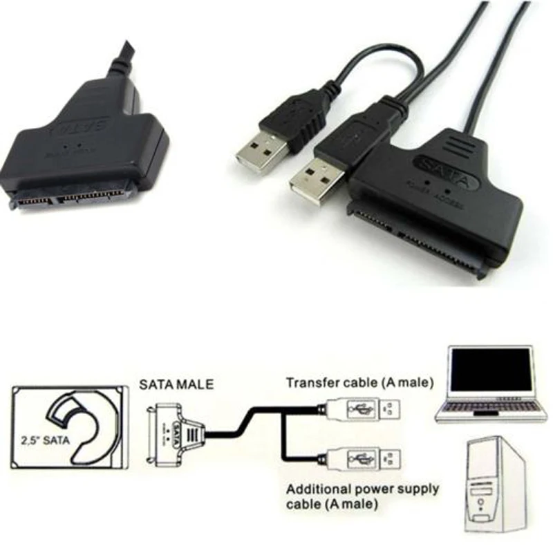 Разъем для жесткого диска диск кабель ноутбука двойной USB 2,0 на SATA для 2," /3,5" HDD SSD Внешний