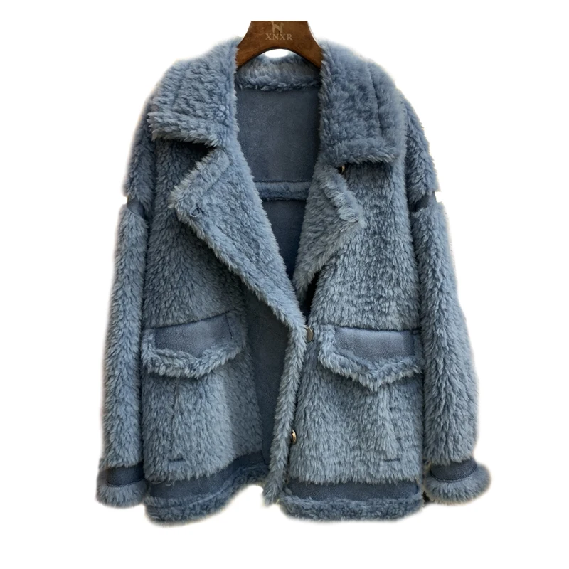 Aorice женские зимние классические натуральном овечьем меху куртка, пальто Модные женские натуральная меховая Шуба Верхняя одежда C402103 - Цвет: blue