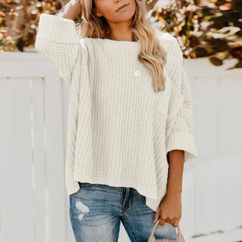 

JAYCOSIN 2019 Knitted Women o-neck Sweater Pullovers spring Autumn Basic Pockets Sweaters Pullover Top Slim Fit Black cheap top