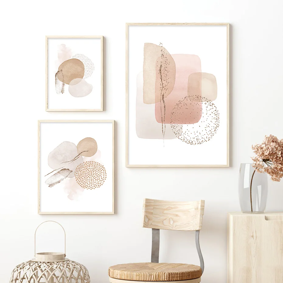 Painting Boho Pictures Poster Geometric Canvas Wall-Art Beige Print Bedroom Living-Room