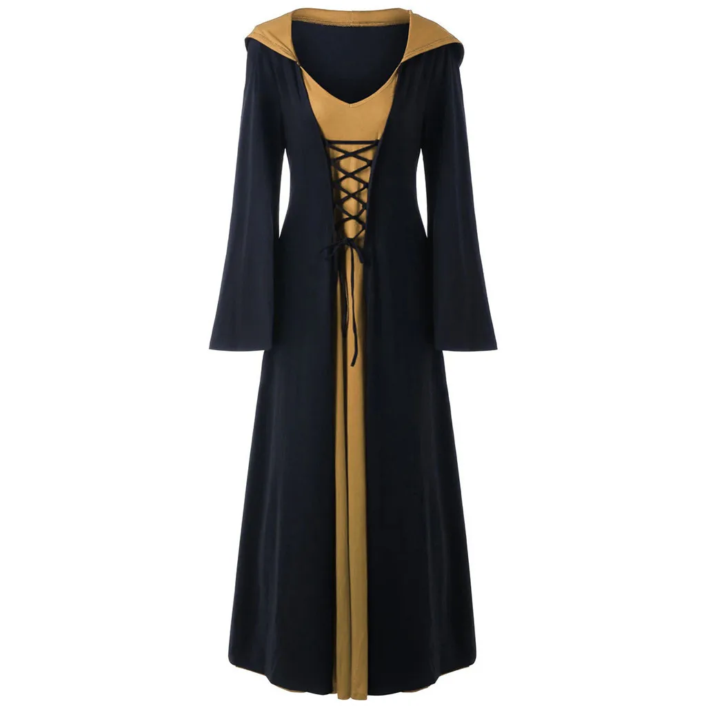 Костюм ведьмы на Хэллоуин средневековое платье для женщин взрослых Плюс размер сексуальный страшный Wicca косплей готический, колдун костюмы на Хэллоуин для женщин - Цвет: Khaki