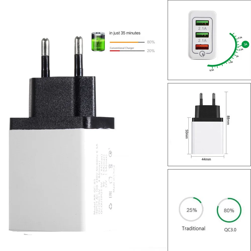 Ouhaobin 3-Порты и разъёмы USB Wall Зарядное устройство для быстрой зарядки 30 Вт 3,0 для iPhone для samsung для дорожная штепсельная вилка европейского стандарта