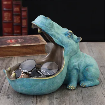 

Resin Hippo Figurines Keychain Storage Box Home Decor Accessories Porch Remote Control Storage Animal Ornament Gift X5503