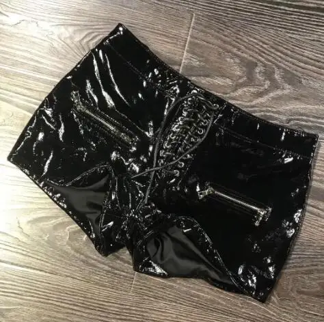 black Женские шорты из натуральной кожи, модные женские шорты из натуральной кожи - Цвет: black
