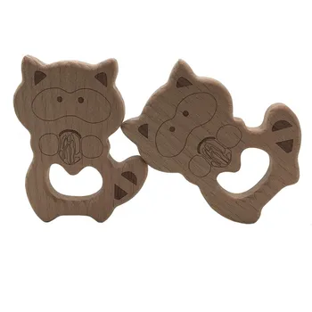 

DIY Cartoon Animals Raccoon Shape Baby Wooden Teether Food Grade Beech Pacifier Chain 3C Certification Wooden Baby Teether Toys