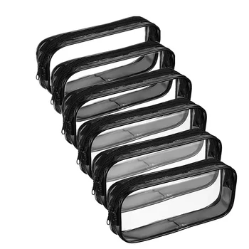 

6 Pieces Clear PVC Pen Pencil Case with Zipper, for School Office Stationery, Portable Transparent Pencil Bag Makeup Pouch(Black