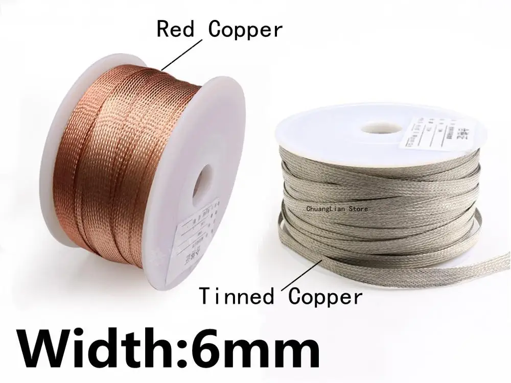 

6mm Tinned Plating Copper Braided Sleeve Metal Sheath Anti Interference Screening Audio Speaker Wire Wrap Signal Cable Shielding