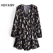 Moyatiy – Mini robe à imprimé géométrique pour femmes, tenue de plage rétro, Style vacances, col en v, 2022 