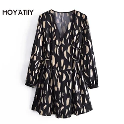 MOYATIIY minivestido con estampado geométrico para mujer, vestido Retro con ojal, estilo playero, vacaciones, cuello en V, 2022