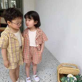 

2020 new girls 2 pcs plaid setcoat+shorts fashion summer cotton girls suit 1-6 years HJO765