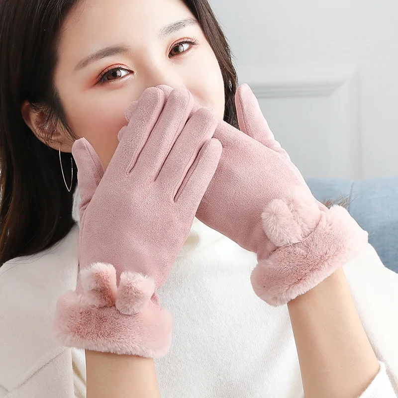 

Maylisacc Suede Gloves for Women Winter Warm Fur Thicken Lovely Bicycle Driving Cold-proof Touch Screen Gloves Mittens for Women
