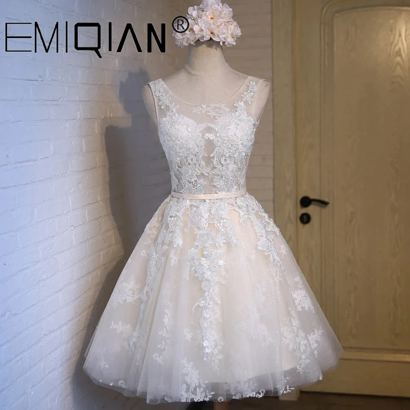 New Short Pink Lace Flower Banquet Formal Dress, Wedding Reception Dress for the Bride, Lace Short Cocktail Party Gown