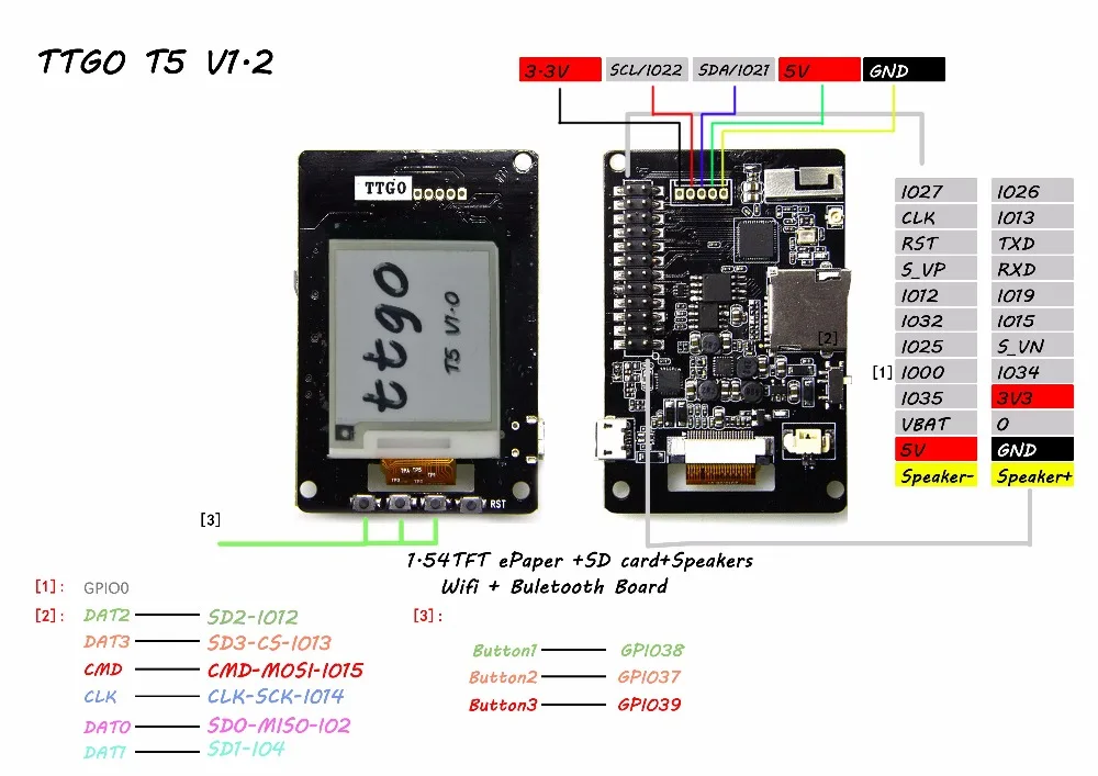 TTGO T5 v1.2 Wifi и Bluetooth основа ESP-32 Esp32 1,54/2,13/2,9 EPaper динамик
