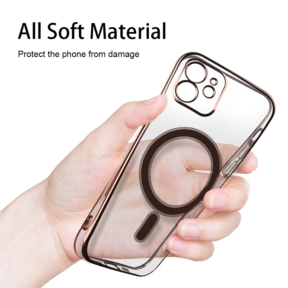 Luxury Plating  Magnetic Case for iPhone 13 12 11 Pro Max Mini Wireless Charger Magsafing Magnet Lens Protection Back Cover magsafe charger wireless