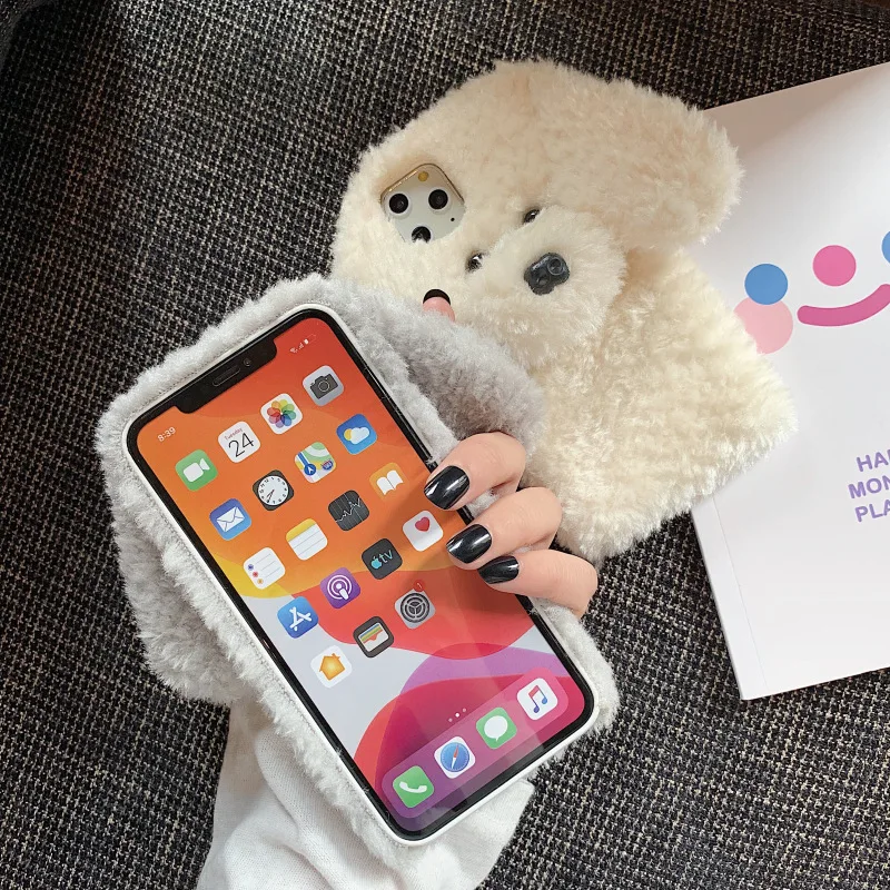 Милый 3D собака плюшевая Тедди теплый чехол для телефона для iphone 11 11Pro Max XS Max XR XS пушистый меховой чехол для iphone 7 8 Plus capa