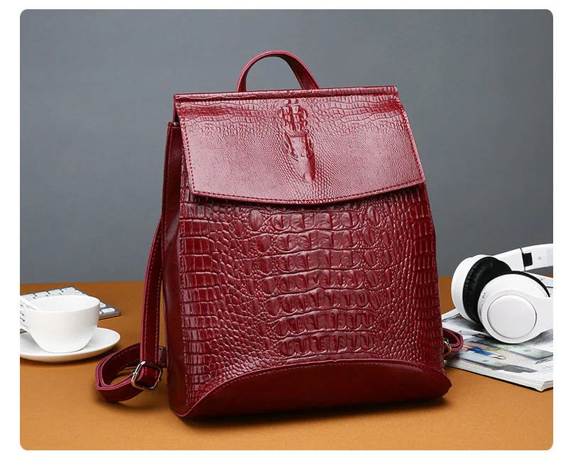 Crocodile leather luxury Designer backpack Bag Women anti theft Rucksack Female Famous Brand Small Vintage Shoulder Bags Travel Back Pack (1)