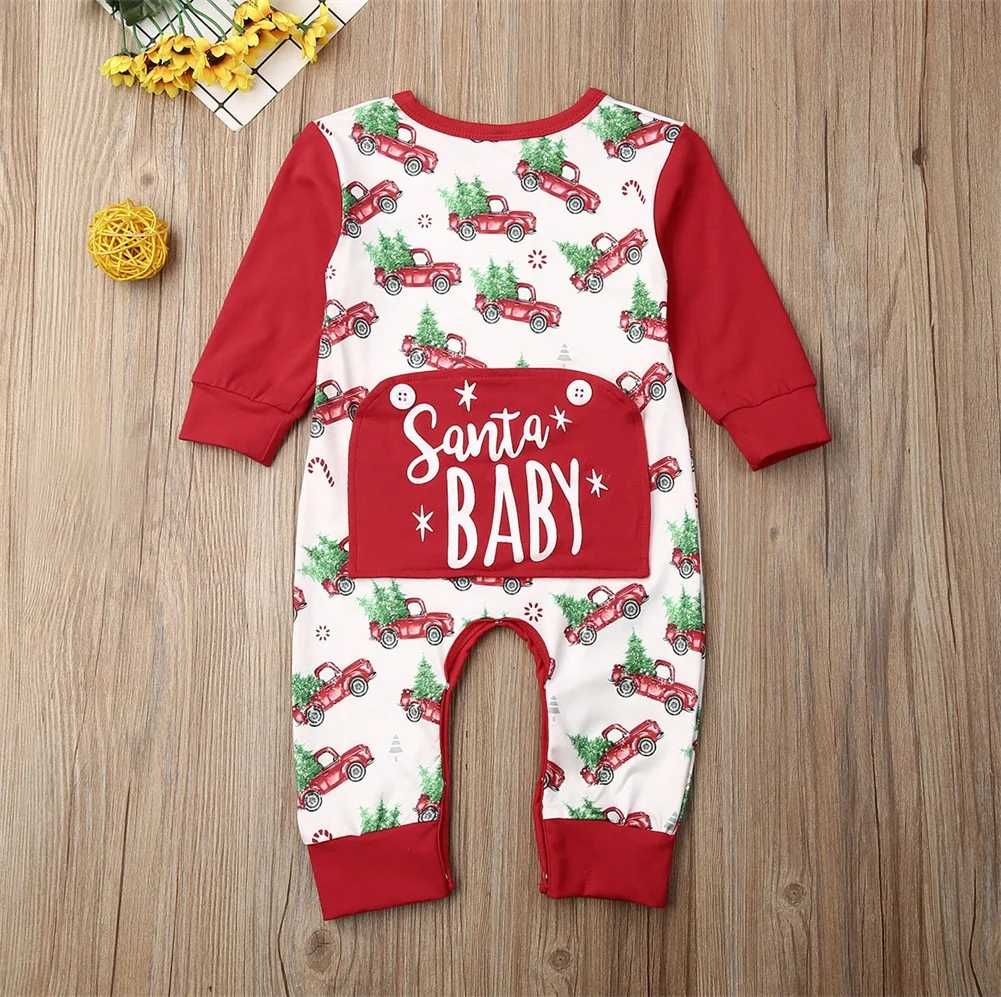 Брендовая одежда для новорожденных; комбинезон для младенцев мальчиков девочек Санта с проектом "Машинки", спортивный костюм для малышей, одежда из хлопка Одежда для девочек Рождественская