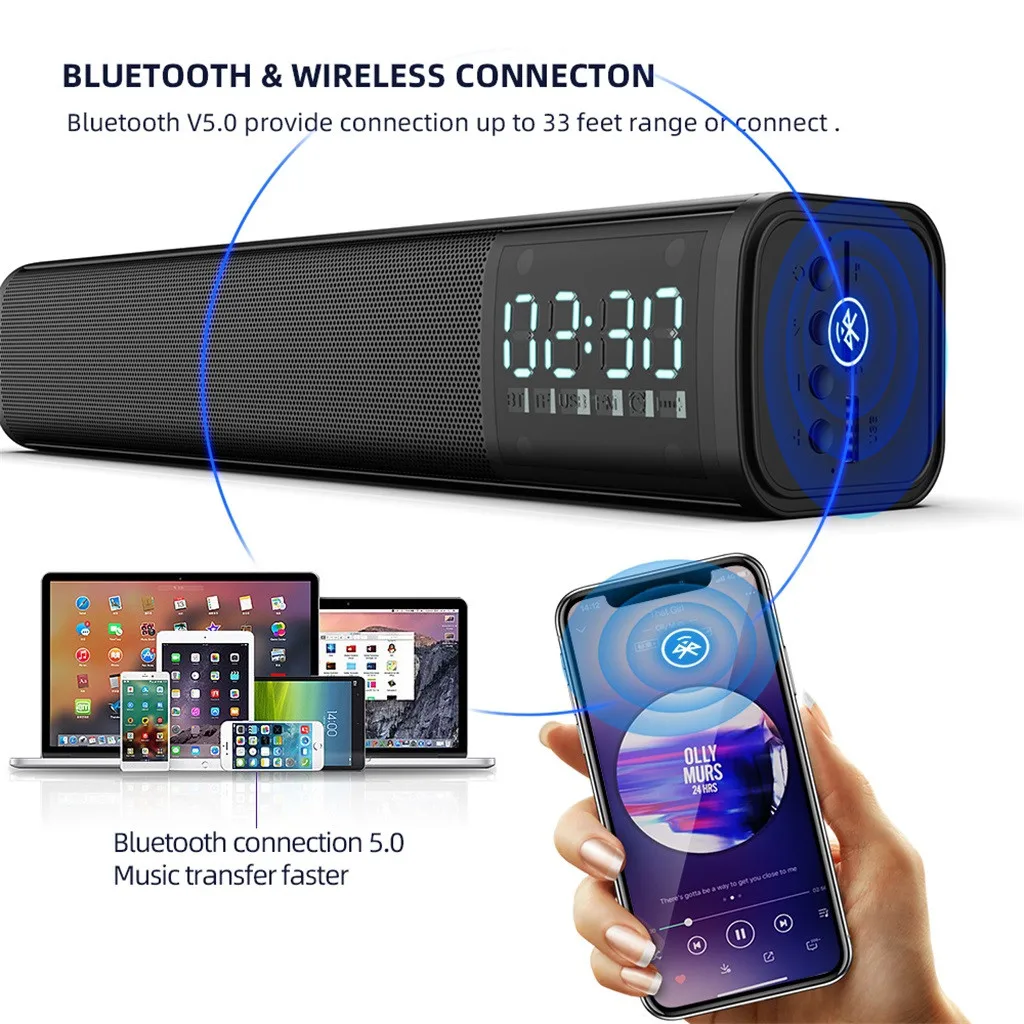 Беспроводной Bluetooth 5,0 длинная полоса двойной рог 3D стерео звук бас динамик сабвуфер домашний кинотеатр ТВ компьютер