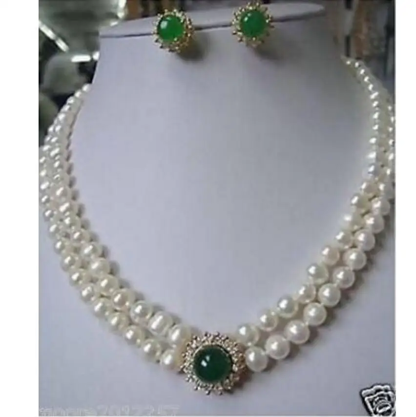 Free shipping new hot Fashion Jewellery set Genuine 8-9mm white Pearl green Jade necklace earring | Украшения и аксессуары