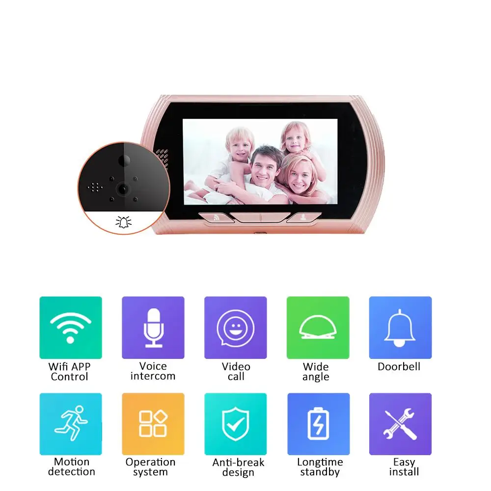 

4.3 inch Smart Doorbell Camera Wifi Video Call LCD Color Screen Digital Video Door Bell Recorder PIR Motion Detection USB Charge