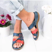 Zapatos de mujer Vintage PU zapatillas de mujer Color mezclado Casual Wedge damas Slides flor confort punta abierta zapatos de mujer verano caliente