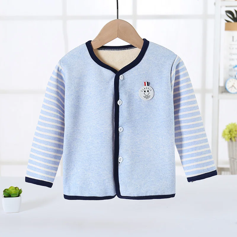 Children's Plus Velvet Warm Bottoming Shirt Long-sleeved Pajamas Tops One-piece Bottoming Underwear Sleepwear Baby