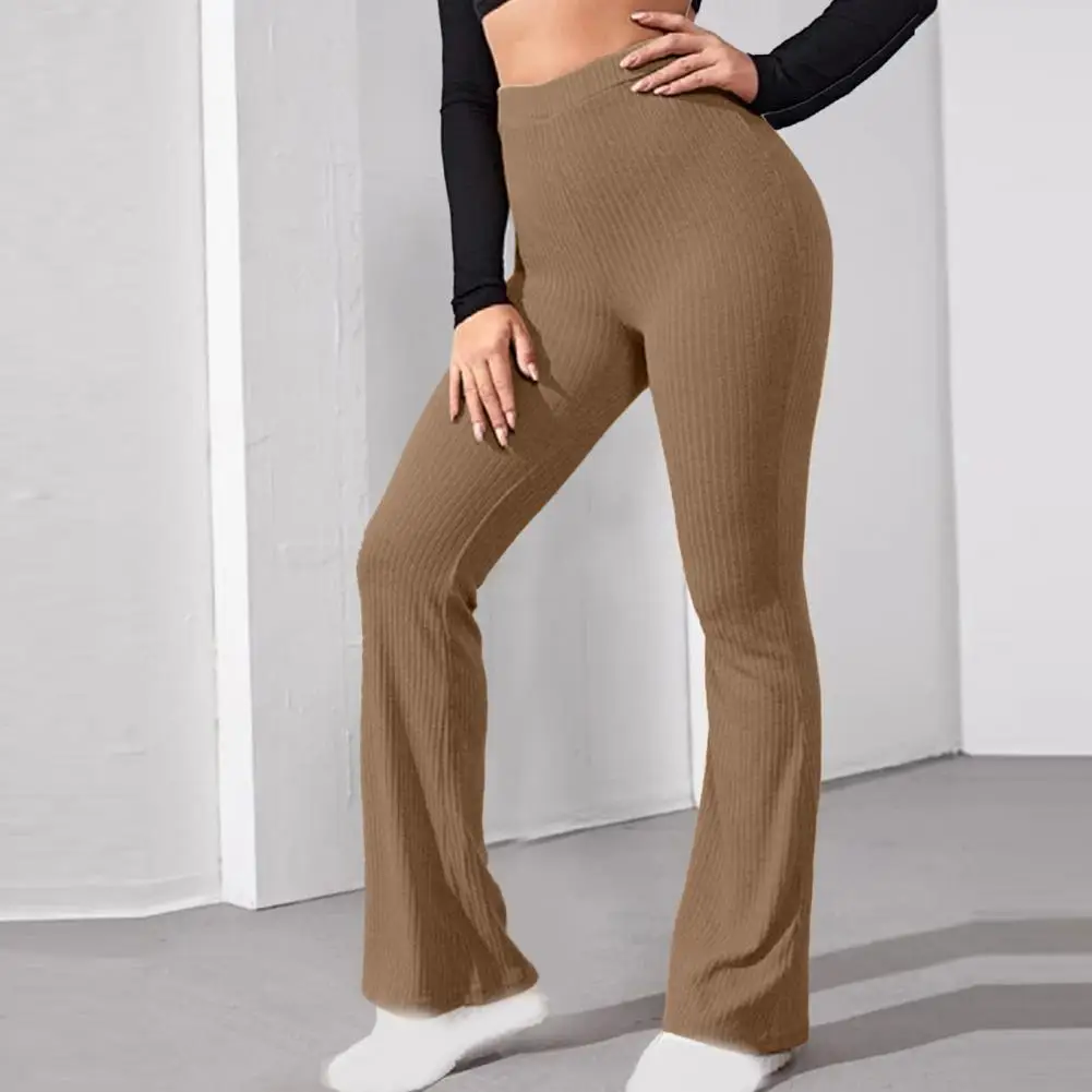 Dropshipping!!Fashion Summer Women Pants Solid Color Knitted High Waist Full Length Flared Trousers Sports Casual Pants