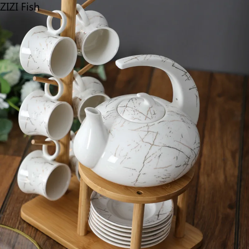 Marbling Porcelain Tea Set Japanesestyle Ceramic Tea Cup Pot With