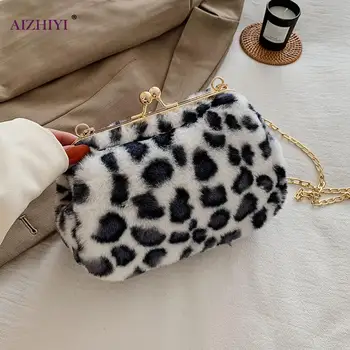 

Plush Messenger Bag Leopard Print Chain Purses Lady Shoulder Animal Pattern Tote Popular Simple Female Daily Bag