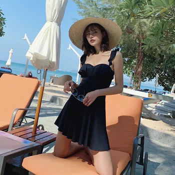 

Female Swimsuit 2020 Bikinis Push Up Separate Women's Swimwear Korean One Piece Swimsuits With Skirt Hot Solid Polyester Sierra