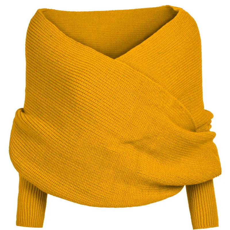 Весенний вязаный бюстгальтер, свитер, одеяло, однотонный пуловер с v-образным вырезом, длинная шаль, зимний теплый большой шарф, шарфы, элегантное женское пальто - Цвет: yellow