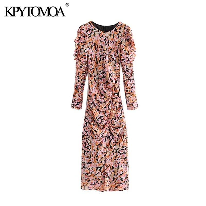 Vintage Elegant Floral Print Draped Maxi Dress Women 2020 Fashion O Neck Long Sleeve Back Zipper Female Dresses Vestidos Mujer Vintage Elegant Floral Print Draped Maxi Dress Women 2020 Fashion O Neck Long Sleeve Back Zipper Female Dresses Vestidos Mujer