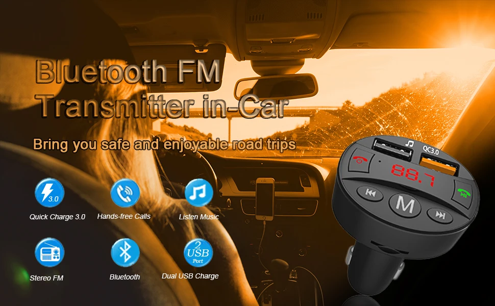 Bluetooth fm-передатчик беспроводной стерео автомобильный комплект радио адаптер громкой связи вызов QC3.0 Быстрая зарядка поддержка tf-карт USB диск