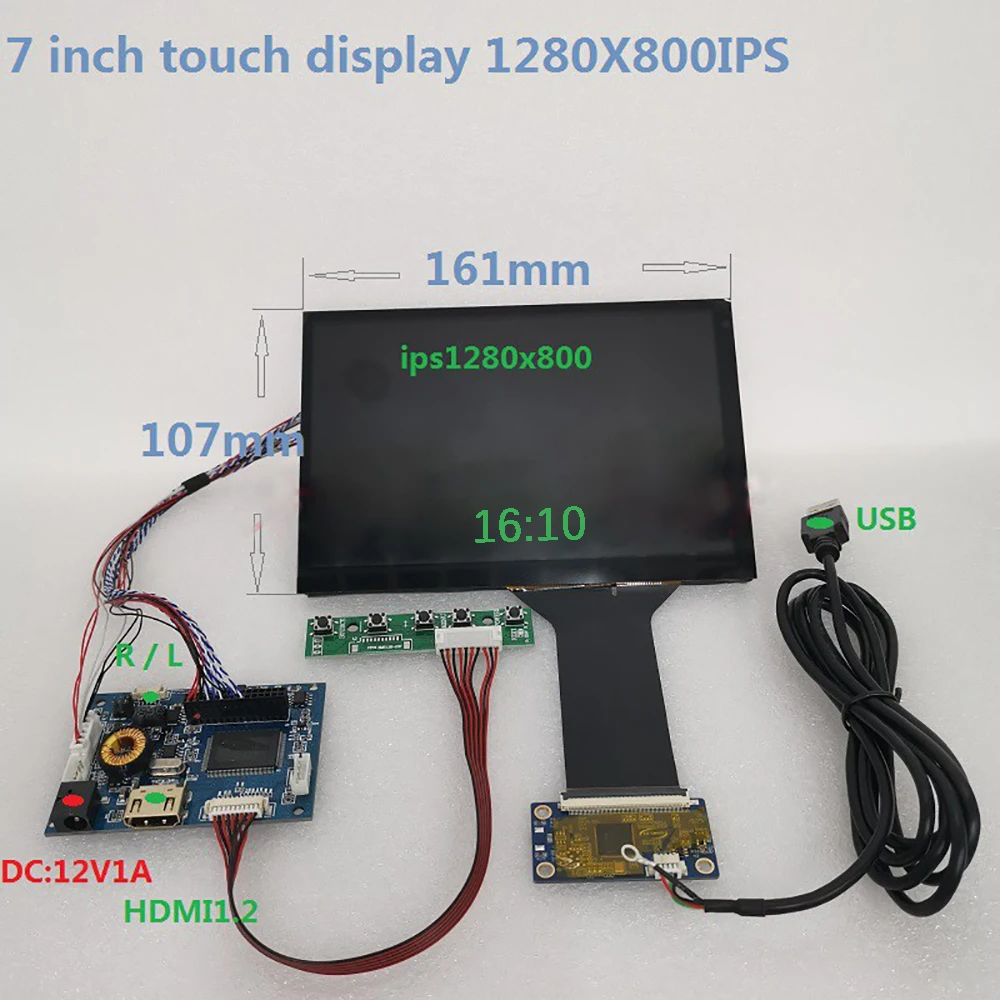 7-дюймовый сенсорный ЖК-экран IPS display HDMI 16:10 Автомобильный дисплей наборы DIY для Raspberry Pi Android Windows 7 8 10 1280*800