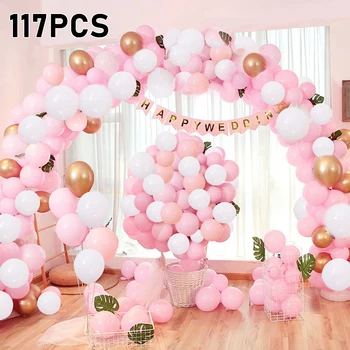 

117 Pcs Balloons Arch Kit Set Pink White Gold Macaron Romantic Balloons Wedding Garland for Birthday Christmas Decoration