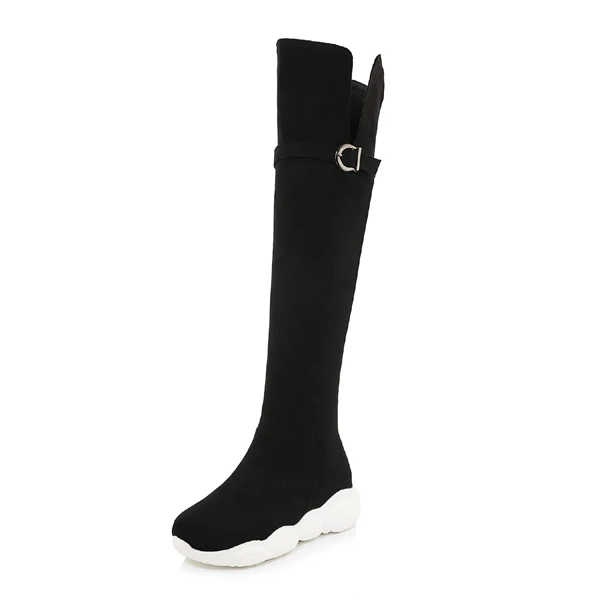CDPUNDARI/черные и белые сапоги выше колена; женские облегающие высокие сапоги; женская зимняя обувь; женские сапоги на платформе - Цвет: rongmianhei