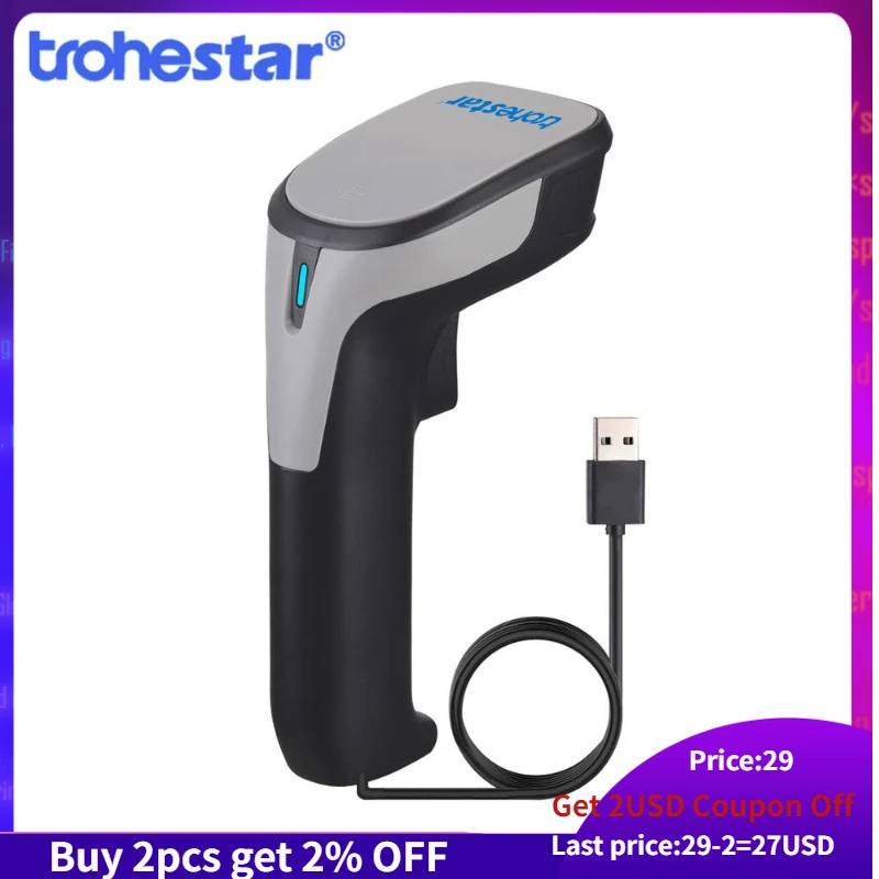 Trohestar com fio varredor 1d 2d qr código de barras leitor inventário handheld scanners para o coletor de data do armazém do supermercado