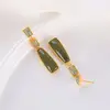 Jaspe Hetian Natural larga con estampado geométrico pendientes de estilo chino estilo retro del palacio único oro encanto joyería de la marca de las mujeres ► Foto 3/6