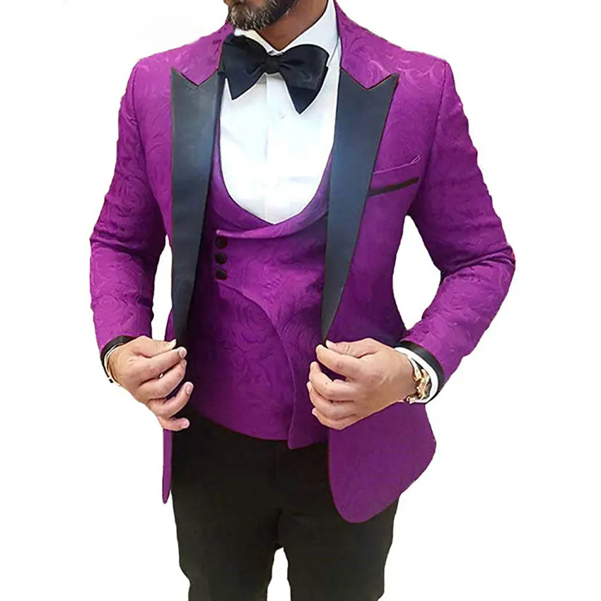 

Latest Coat Pant Designs Business Party Suits Men 2020 Formal Groom Pattern Purple Suit Slim Fit Men Tuxedo Wedding Suit For Men