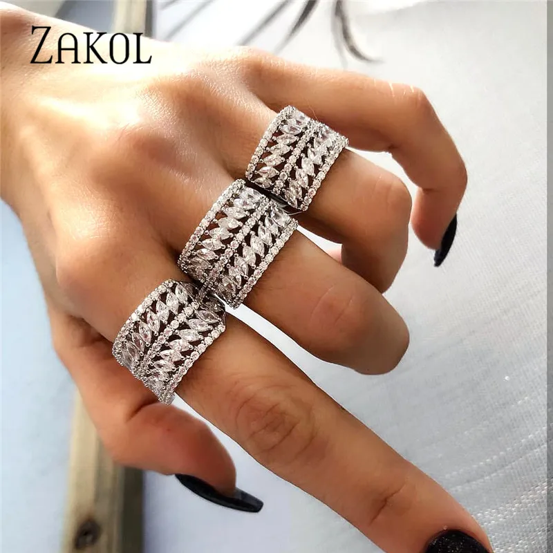 

ZAKOL Wide Rings AAA Cubic Zirconia Full-zircon Marquise 5-row Multilayer Shiny Style Finger Ring FSRP241