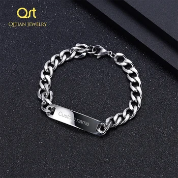 Fashion Customized Men’s name Bar Chain Bracelet For Men Stainless Steel Hip Hop Engrave Name Bangle Party Personalized Jewelry