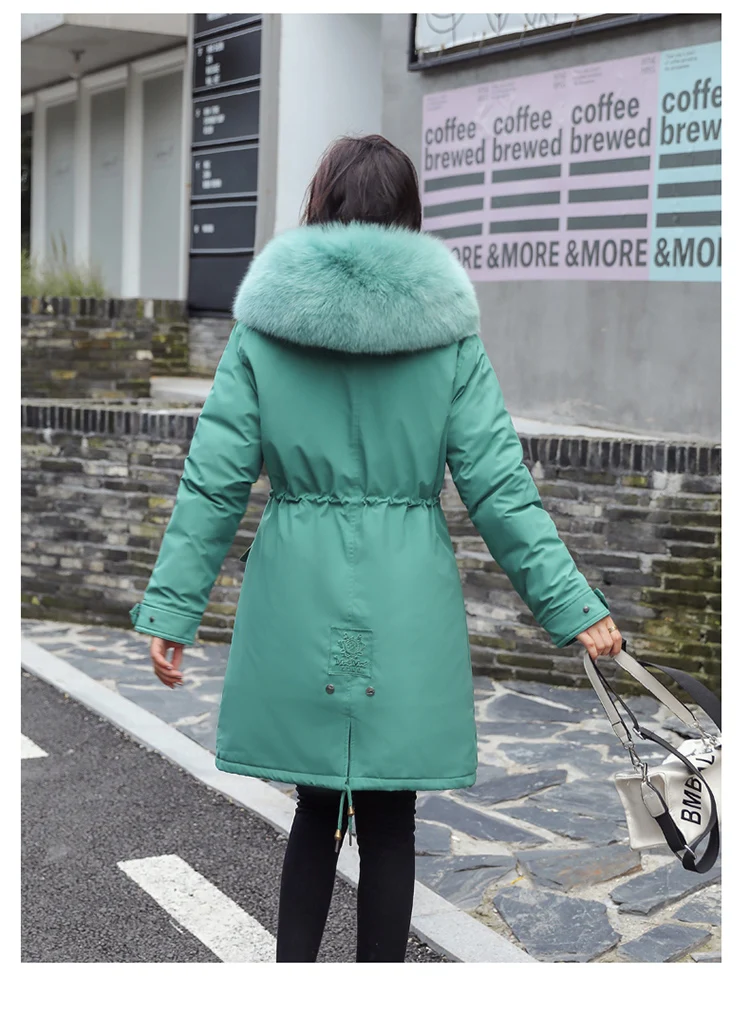 Женское пальто, зимняя женская куртка с хлопковой подкладкой, теплая, утолщенная, с меховым воротником, с капюшоном, женская верхняя одежда, длинная парка, пальто размера плюс