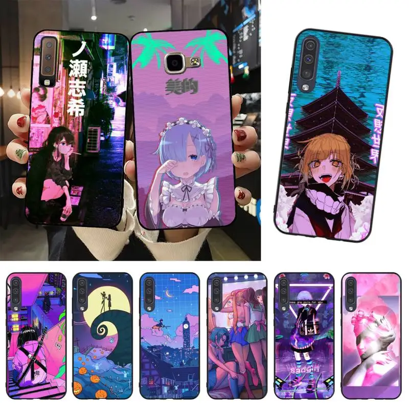 HTXian Vaporwave Glitch аниме мягкий черный чехол для телефона Samsung A51 A71 A40 A50 A70 A10 A20 A30 A6 A7 A8