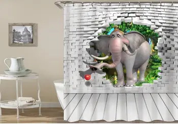 

Funny Animals Bath Curtains Indian Elephant Shower Curtains with Free Hooks Polyester Fabric Waterproof Custom Curtain 180x200cm