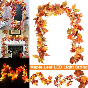 

Fall Autumn Maples Leaves Garland Stringlight Hanging Artificial for Home Party Decoration DC156