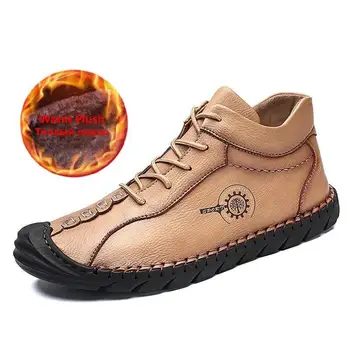 

New Winter Men's Boots Comfortable Men Ankle Boots Thick Plush Warm Snow Boots Leather Autumn Outdoor Man Motorcycle Boots 38-48