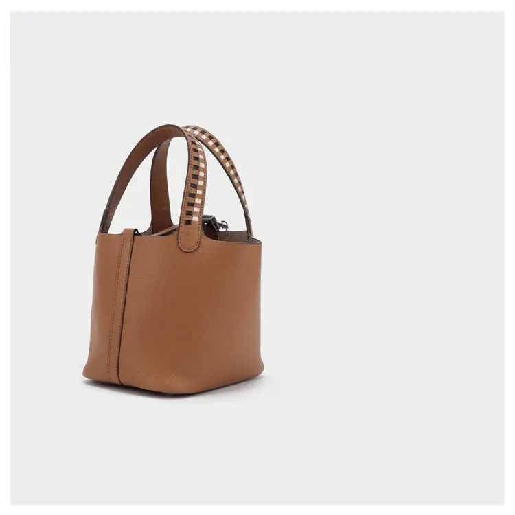 new colours wide shoulder appliance with joker bucket palmprint cowhide basket bag bag leather handbag