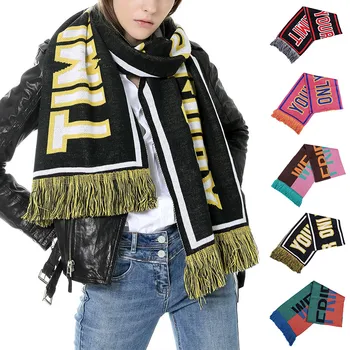 

Women Letter Print Scarf Color Contrast Tassel Imitation Cashmere Scarf FS99